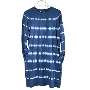 Time and Tru Blue Tie Dye Long Sleeve Sweatshirt Dress w/ Pockets Medium NWT